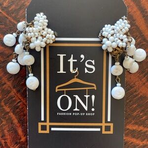 Signed Miriam Haskell seed bead cluster clip vintage earrings